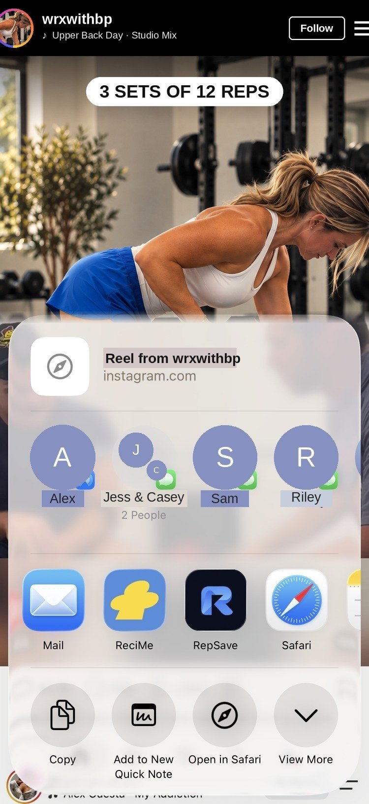 Tapping RepSave in the iOS share sheet