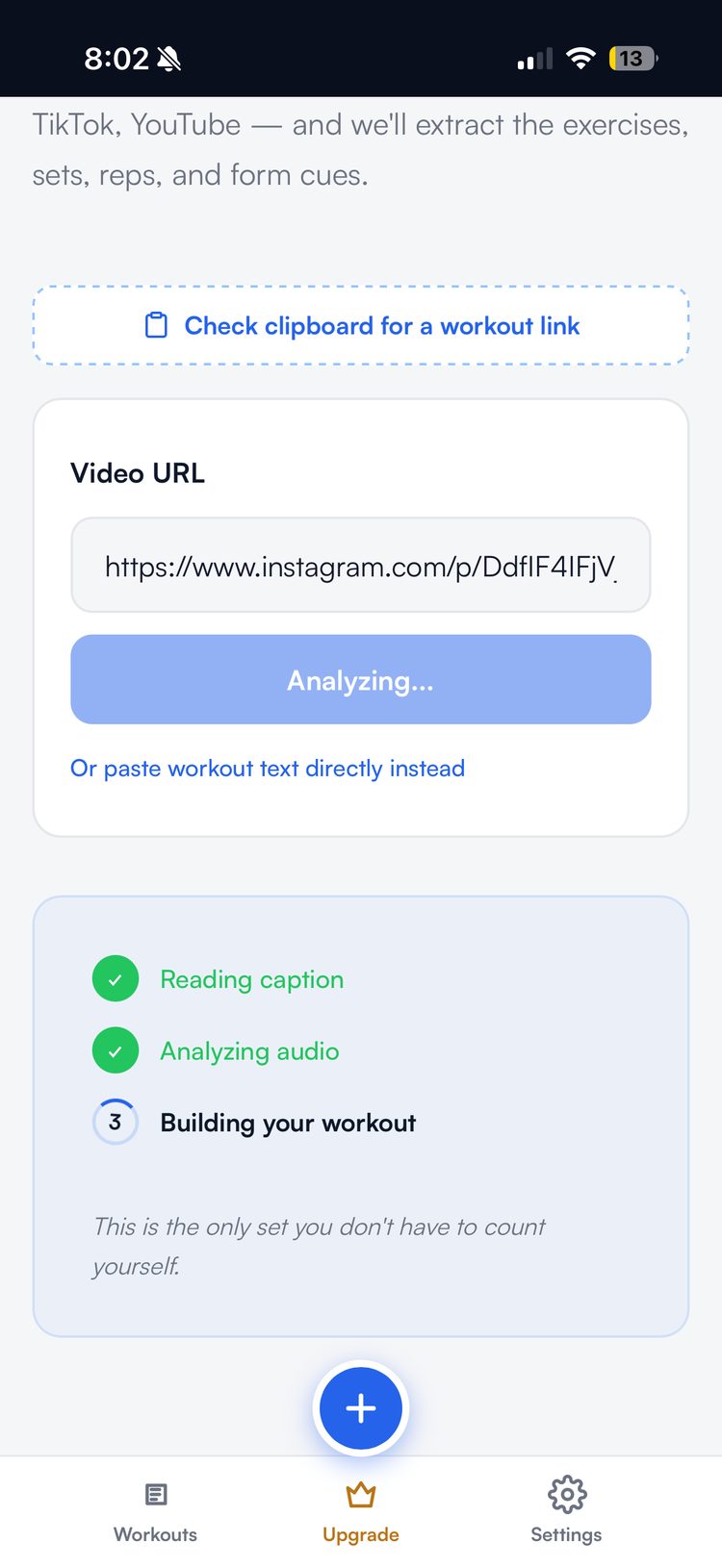 RepSave AI extracting the workout